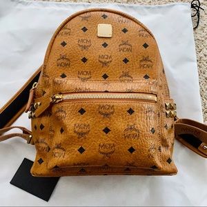 MCM Small Stark side stud Backpack in Cognac